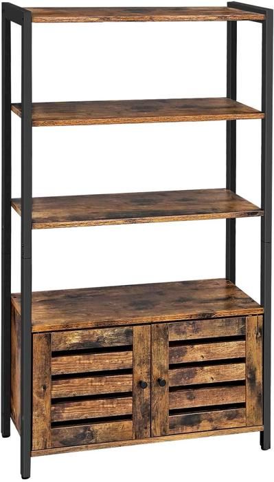 Bibliothèque meuble de rangement étagère placard style industriel marron et noir 12_0000580