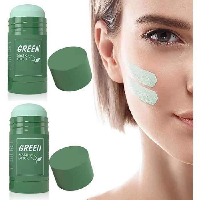 2PCS Green Mask Stick,Masque Nettoyant,Blackhead Remover Masqueteint,Hydrate,riche en extrait d'aubergine de thé vert (Green tea)