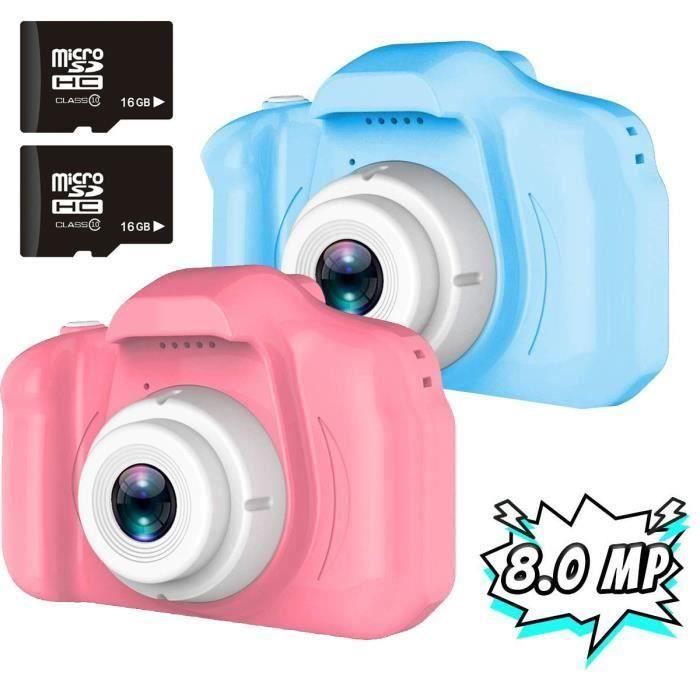 lot de 2 Jouets 3-6 Ans Fille Appareil Photo Enfant 8MP Appareil Photo Numerique Enfants Cadeaux Noël +16g carte rose+bleu