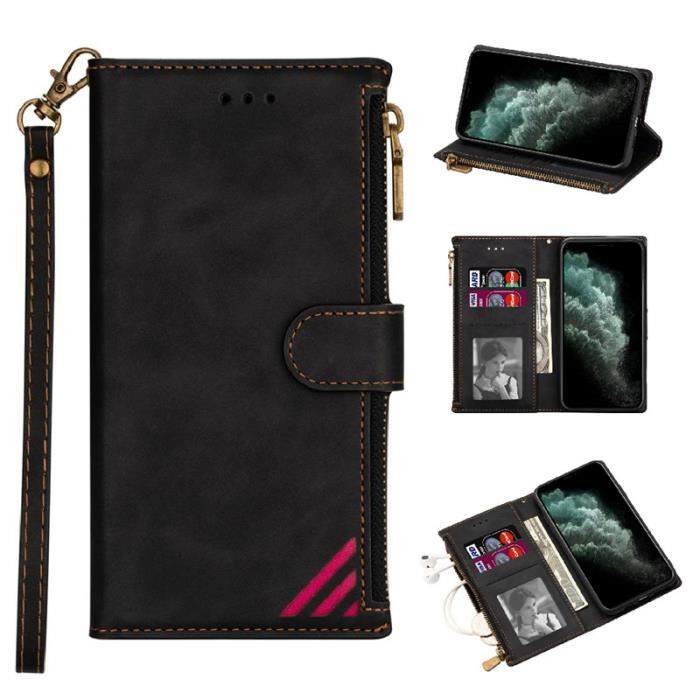 Coque Xiaomi POCO F3, Cran de Cartes Cuir Luxueux Silicone Durable Ultra-fin Support Antichoc, Noir