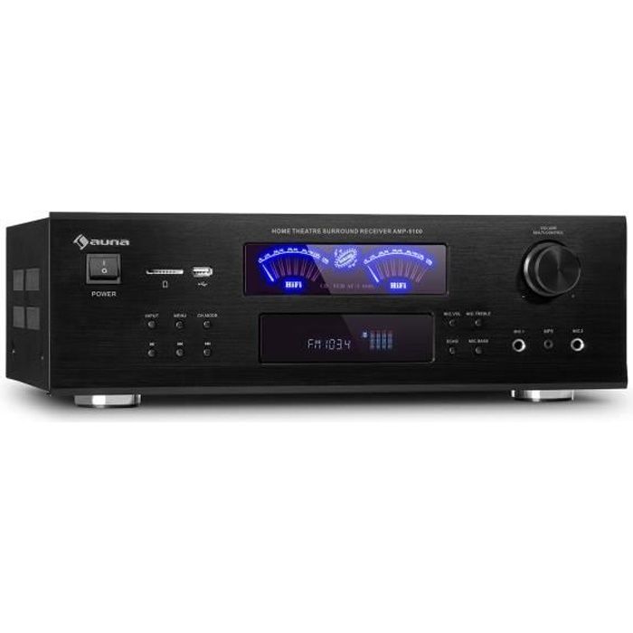 auna AMP 5100 BT Amplificateur stereo Bluetooth 5.1 - USB - SD - AUX - Son surround - 2x 120W + 3x 50W RMS - Noir