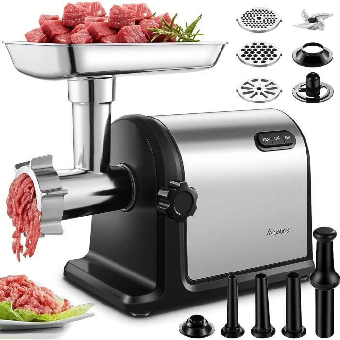 Hachoir Électrique 500w Avec 2 Niveaux de Vitesse et 4 Lames en Inox, Multifonctionnel Hachoir à Viande Viande Capacité de 2.0 Litr