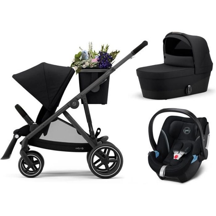 CYBEX Gazelle S Trio - Poussette (6+) avec siège auto et nacelle - Pliage compact - châssis noir - Noir