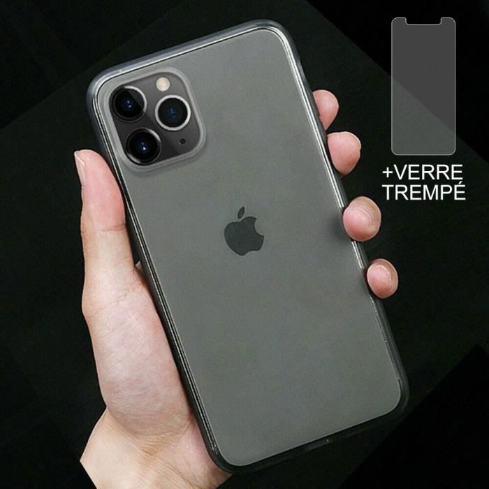 Coque iPhone 12 Mini + Verre trempé Protection écran,Souple Silicone étui Protecteur Bumper Clair Gris