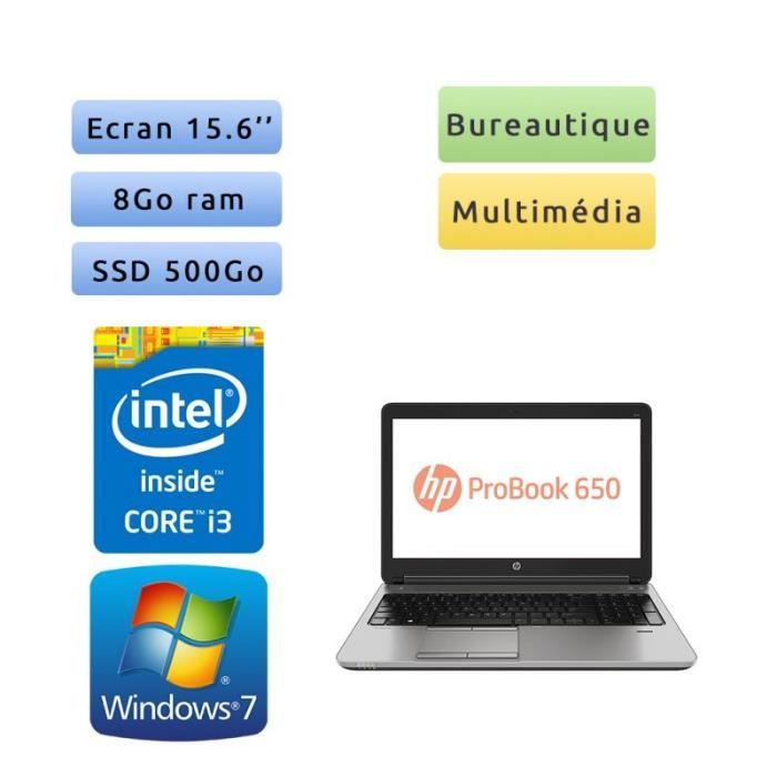 HP ProBook 650 G2 - Windows 7 - i3 8Go 500Go SSD - 15.6 - Webcam - Ordinateur Portable PC - bureautique