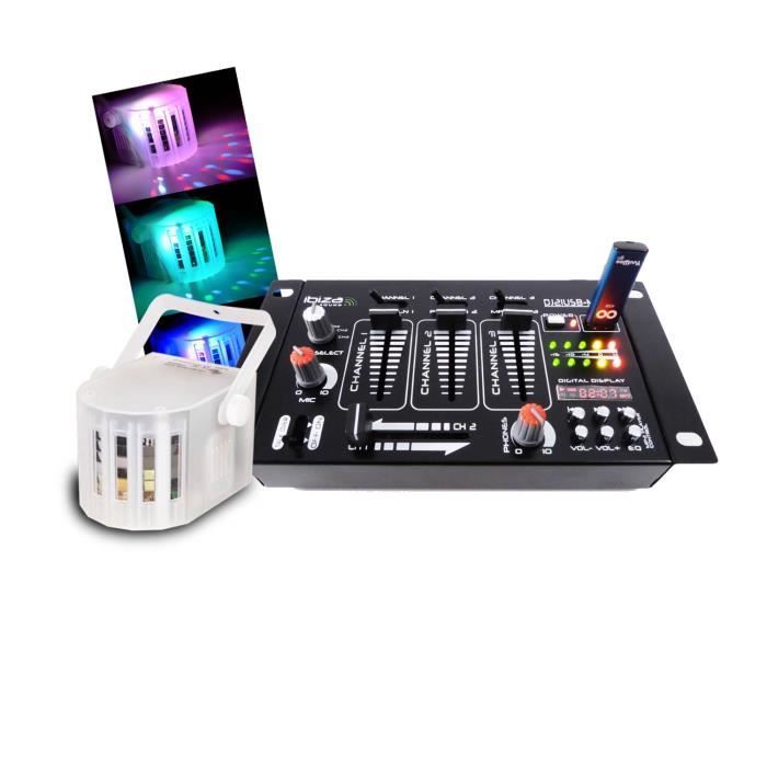 Table de mixage 4 voies 7 entrées USB/BLUETOOTH + Derby à LEDs RVBB