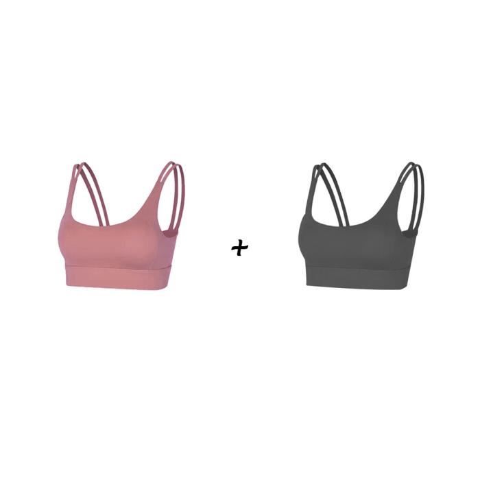 2 pièces Femme Sous vetements Bustier corset pour Jogging Yoga Gym Fitness(Couleurs différentes et Même taille)-M-Noir-Rose