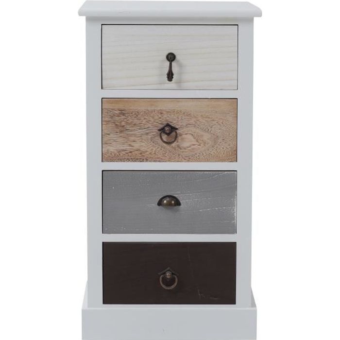Mobili Rebecca Meuble de chevet Commode 4 Tiroirs Bois Blanc Rustique 69x37x27
