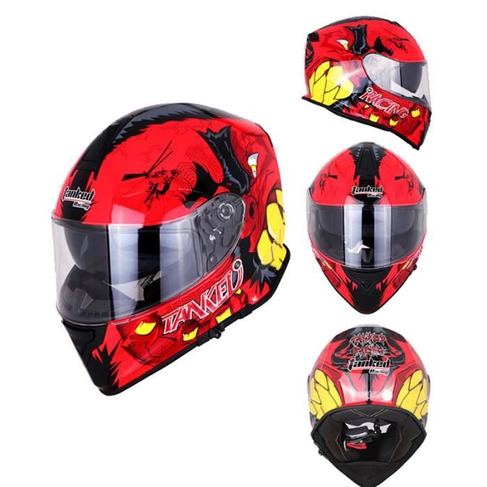 Casque Moto Intégral Pour Homme Et Femme Double Visière Casque Homologué 3C Pour Racing Avec Motif rouge Hugo