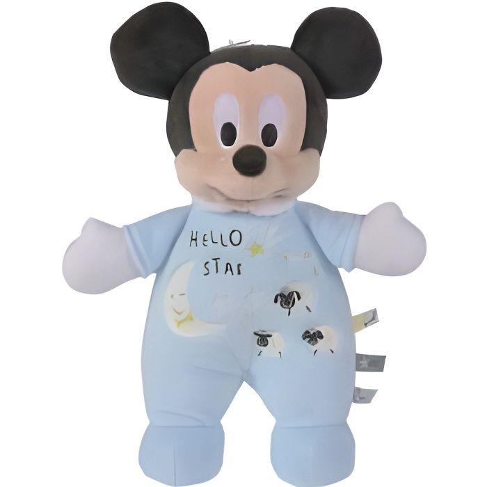 Peluche Mickey Phosphorescente Bleu 28 Cm - Disney - Doudou Brille Dans La Nuit Bleu et Blanc - Enfant - Cadeau Naissance - Garcon