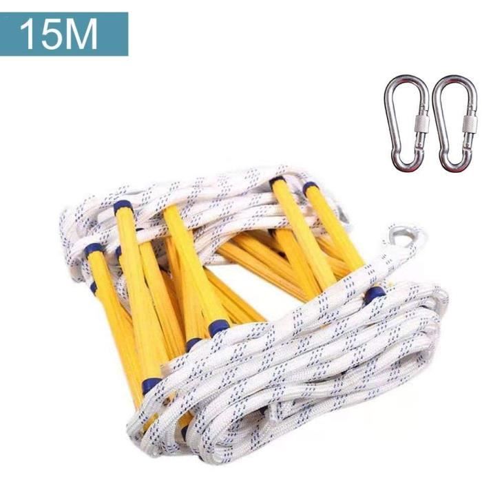 15M Échelle de Corde Sécurité de Sauvetage, échapper au Travail d'urgence,échelle de Secours Anti-dérapage,2 crochets