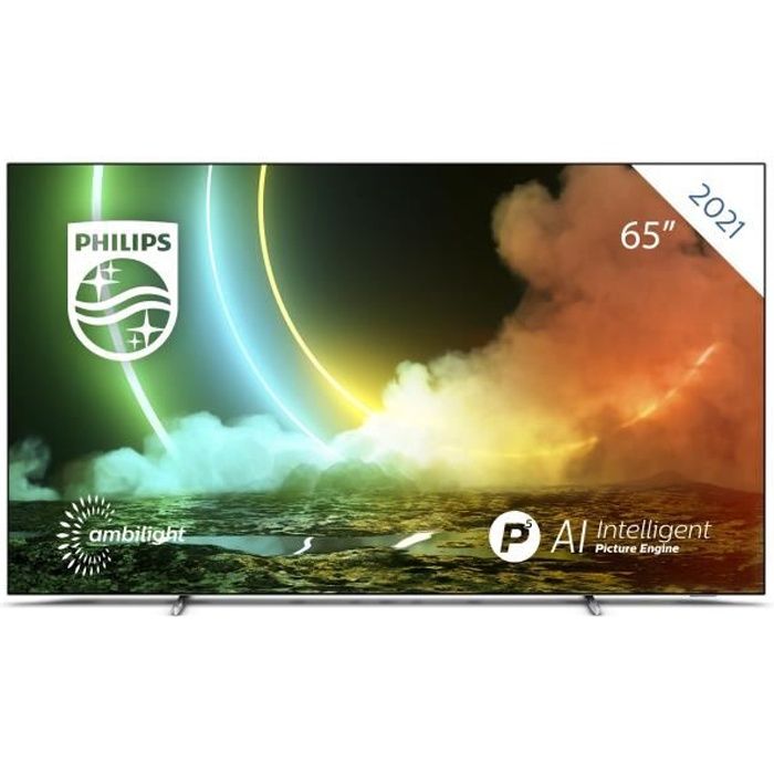 PHILIPS 65OLED706 - TV UHD 4K 65- (164cm) - Ambilight 3 côtés - Android TV - Dolby Atmos - 4xHDMI, 3xUSB - Cadre métallique