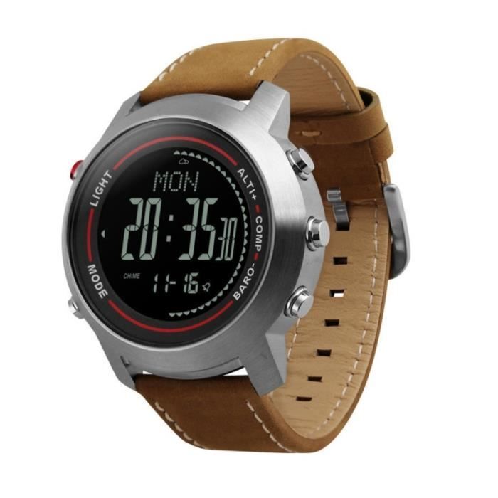 MG03 Hommes Bracelet En Cuir Multi-Fonction Acier Inoxydable Cadran Montagnard Montre De Sport Altimètre MONTRE CONNECTEE SPORT
