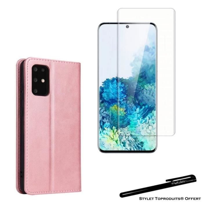 Etui portefeuille Rose pour Samsung Galaxy S20 Ultra Housse à fermeture magnétique et Verre trempé 3D avec Stylet Toproduits®