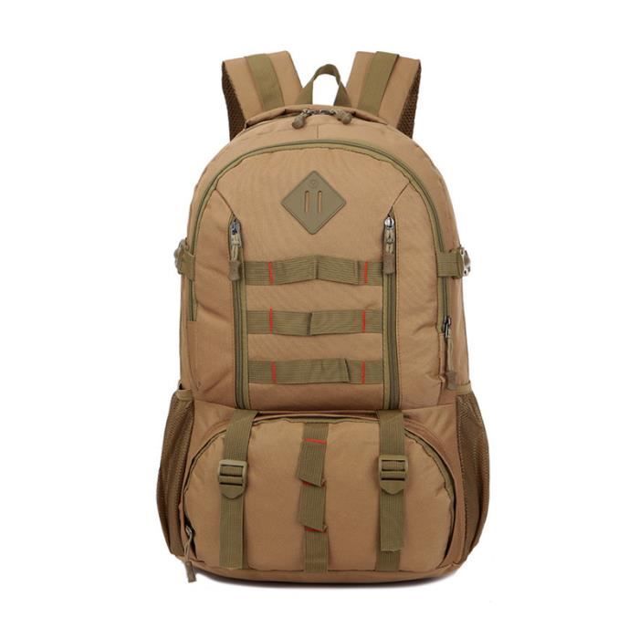 Sac A Dos de Randonnée 50L Multi-Poches Imperméable Activités Extérieurs Kaki