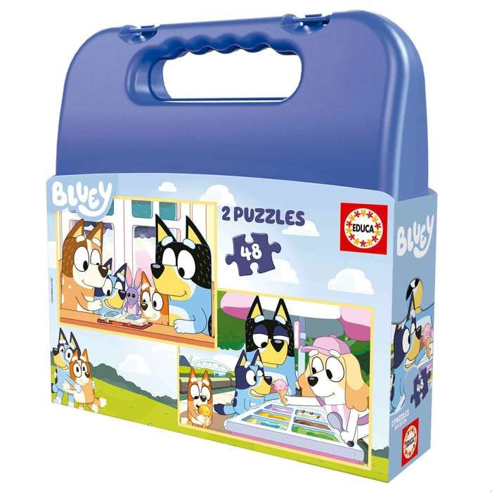 Lisciani Puzzle Bluey - Set De 4 Puzzles De 48 Piezas - Doble Cara Para Colorear - Juego Creativo Para Niños De 4+ Años