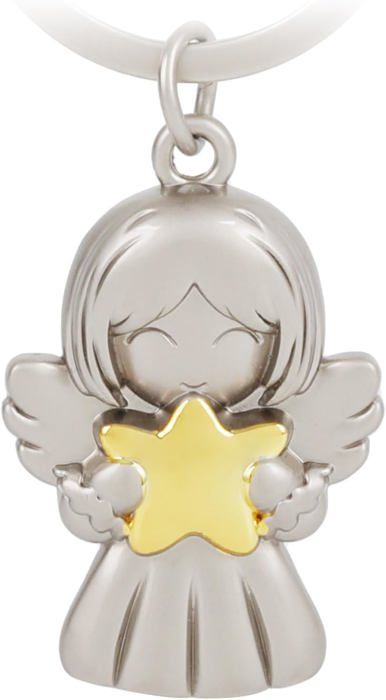FABACH Porte-clés ange gardien avec volant – Pendentif ange en métal argenté rose, noir, bronze – Cadeau porte-bonheur pour voiture permis de conduire