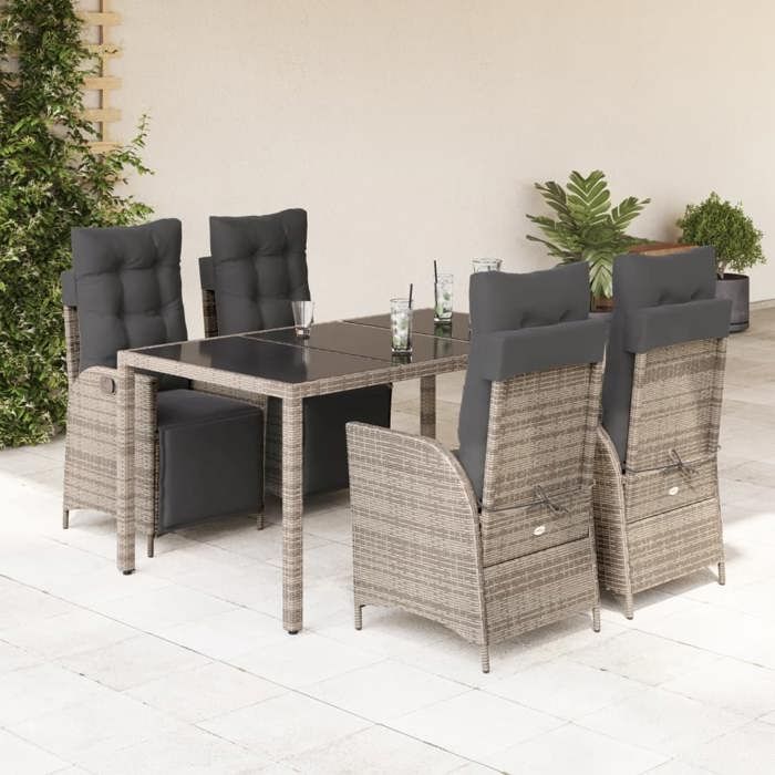 vidaXL Ensemble à Manger de Jardin Coussins 11 pcs Chaises à Manger avec Accoudoirs Ensemble de Meubles avec Table 3211147 - vue 4