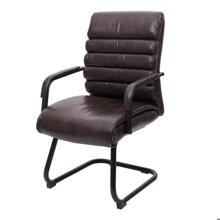 Fauteuil de bureau sans roulettes chaise de conference assise et dossier arrondis PVC marron 04_0001928