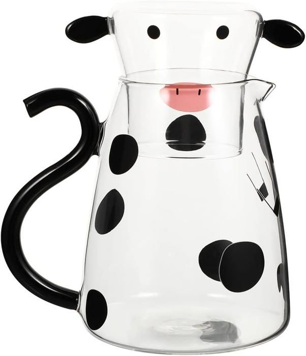 Pichet à Eau En Forme De Vache - Verre Borosilicate, Avec Tasse/Couvercle, 550 Ml Ou 1800 Ml, Design Mignon