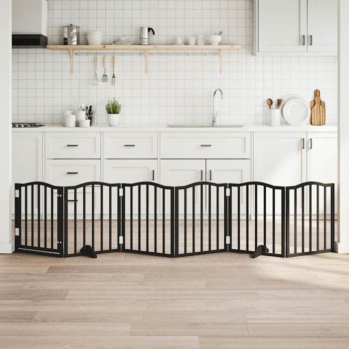 Barrière Pour Chiens VidaXL 6 Panneaux – Bois De Peuplier, Pliable, Porte Intégrée