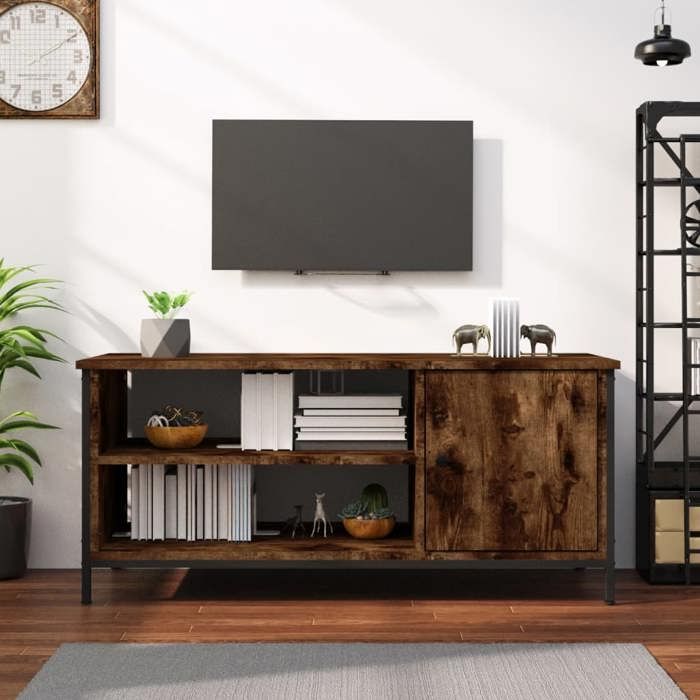 SALE 2025Armoire Basse Télé - Meuble TV - Chêne fumé - 100x40x45 cm - bois dingénierie 18 48 Kg 4815