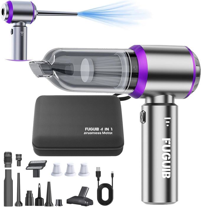 Aspirateur Voiture Sans Fil Edteanu 22000Pa - 3 Vitesses, Batterie 6000mAh, Moteur Sans Balais, Avec Accessoires 4 En 1