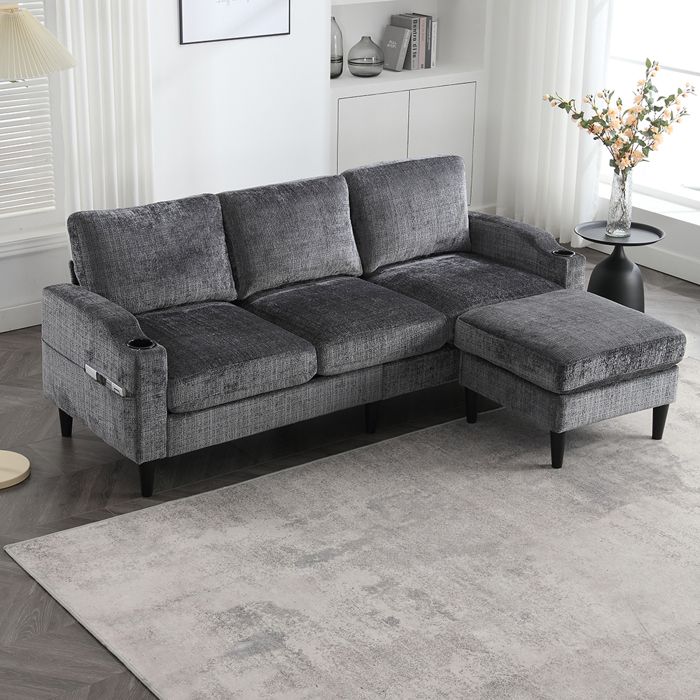 Canapé Modulable pouf et rangement Canapé 4 places avec accoudoirs confortables porte-gobelets poches latérales Velours Gris Canapé Modulable pouf et rangement Canapé 4 places avec accoudoirs confortables porte-gobelets poches latérales Velours Gris