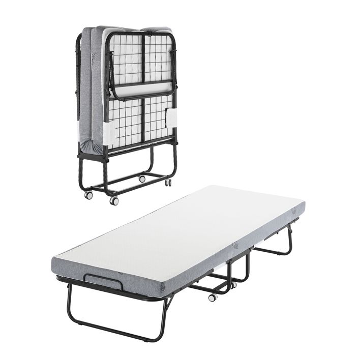 Lit dAppoint - DUOKU - Double Pliant - Matelas Mémoire de Forme 10 cm - Cadre Métal Robuste - 1 Place