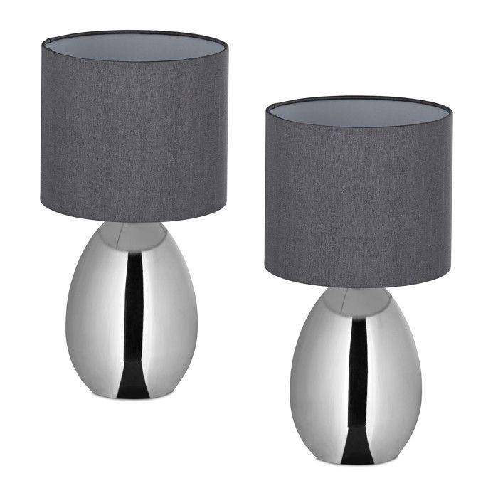 Reladays Lampe de chevet lot de 2 câble avec interrupteur douille E14 H x D : 33 5 x 18 cm argenté et gris