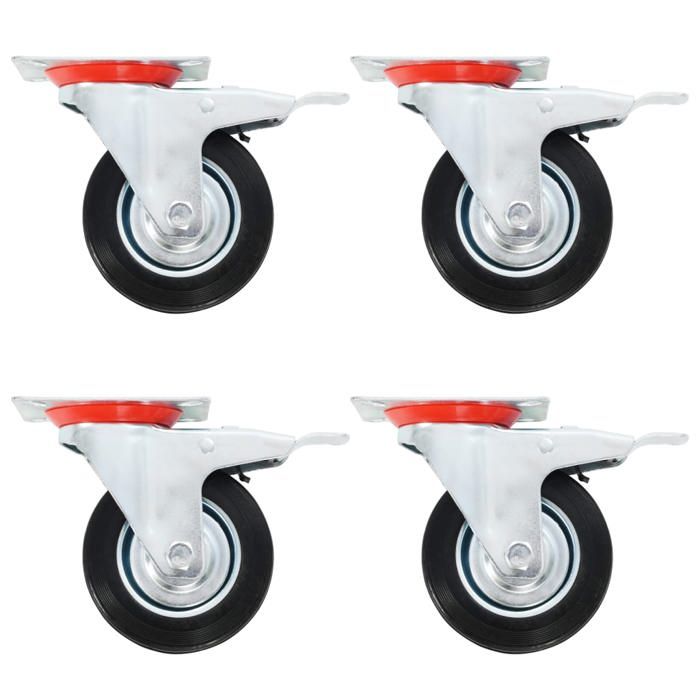 Roulettes pivotantes - vidaXL - 100 mm - Double frein - Caoutchouc - Pack de 4