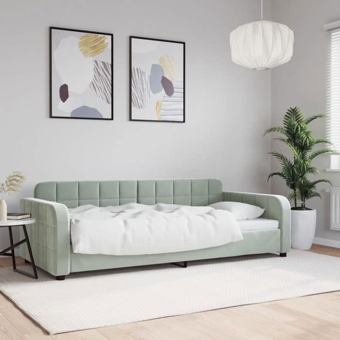 CHIC Lit adulte 1 place - 90x190 cm Lit de repos gris clair 90x190 cm velours #Sara86131