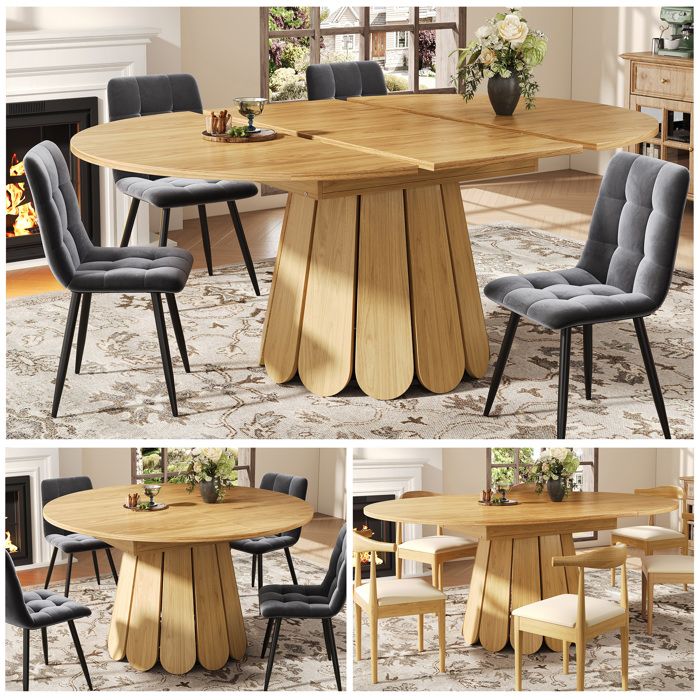 Table à manger extensible table de salle à manger table à manger en bois. Table ronde extensible en ovale 118-158 cm