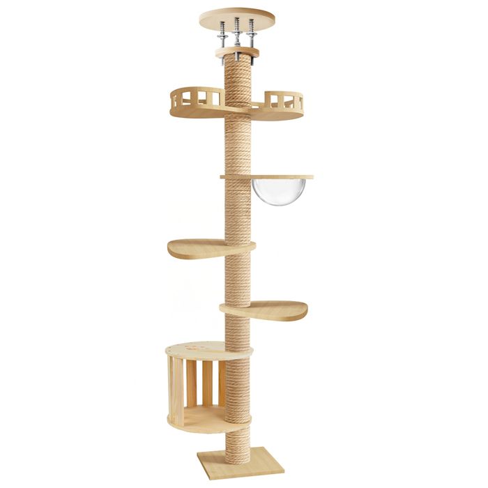 Meilleurs prix pour Arbre à chat du sol au plafond Tour réglable en Hauteur 6 Niveaux (295-310 cm) avec Capsule Spatiale et nid mobilier de Repos