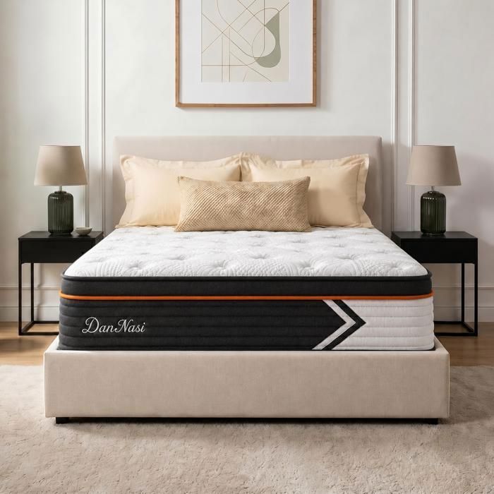 Matelas 140x190 cm-ép 27 cm-mousse à mémoire de forme-anti-acariens-ressorts ensachés-hybride-7 zones de confort-hypoallergénique