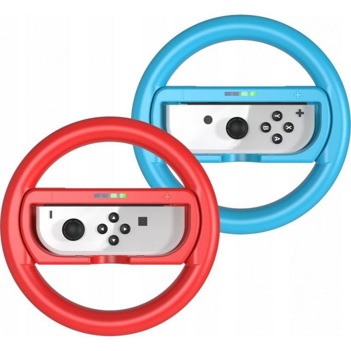 JYS Support 2-en-1 + 2 volants pour Nintendo Switch et Switch OLED - Rouge vif/Bleu