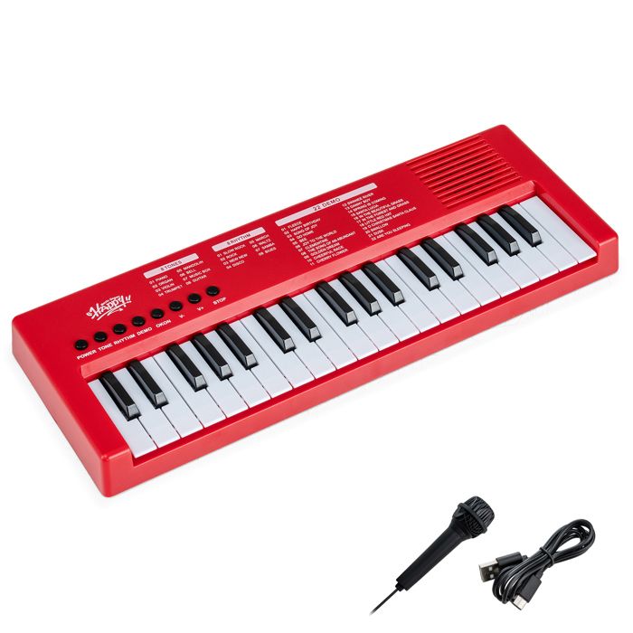 Clavier Musical Electronique Portable Enfants 3 Ans+ 37 Touches COSTWAY 8 Rythmes,8 Tonalités,22 Démo Microphone,Haut parleur Noir   Instruments de musique