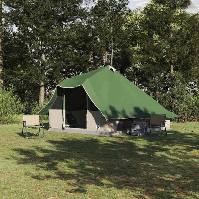 Tente Tipi familiale - vidaXL - 358x296x258 cm - Vert - Taffetas résistant - Imperméable - 8 personnes - 1 porte