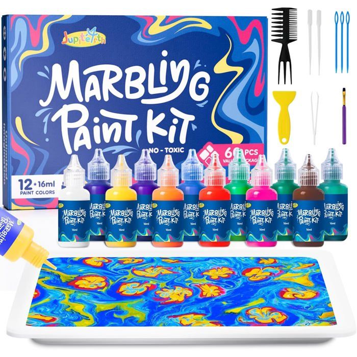 Kit de peinture à marbrure à leau 12 couleurs pour filles et garçons fournitures artistiques pour enfants âgés de 3 à 5 ans