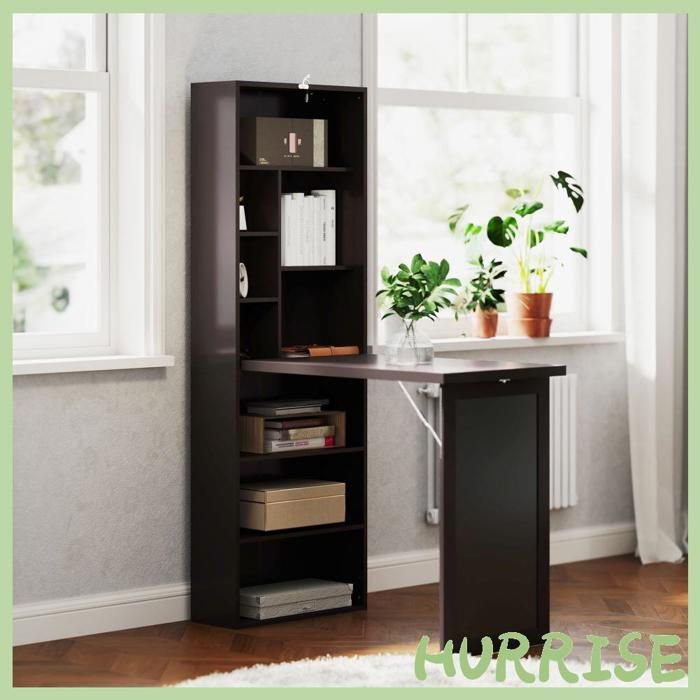 Cocosity Bureau Avec Rangement Pliable Murale Rabattable Avec Bibliothèque Poste De Travail Tableau À Craie Et Étagère Réglable