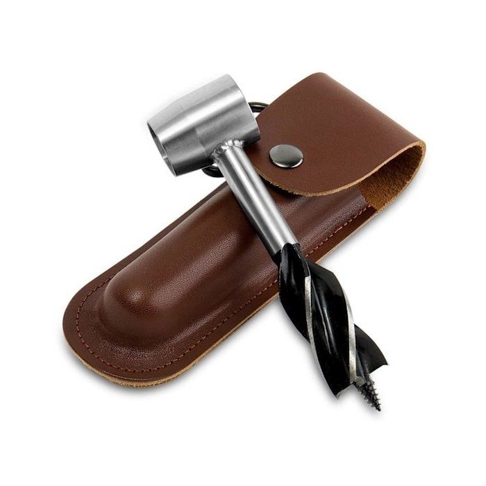 Perceuse manuelle – Kit avec étui en cuir – Outil de survie multifonction – Marron 220 g – Camping et fendage du bois