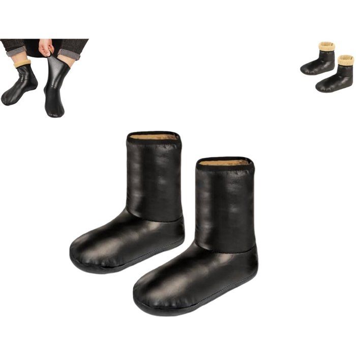 Chaussettes De Sol Antidérapantes Imperméables Mi-Mollet Doublure Polaire Chaude Épaisses Yoga Pilates Danse Noir 240-255 mm
