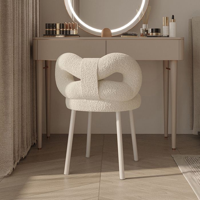 Tabouret de coiffeuse avec dossier à nœud papillon repose-pieds réglables sans accoudoirs table dappointblanc
