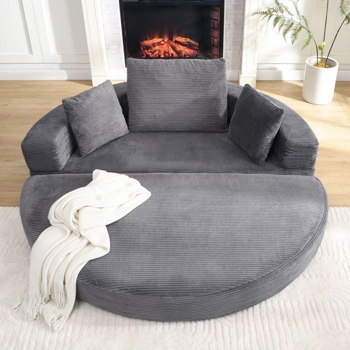 Lit canapé pliant multifonctionnel en velours côtelé 173x176 cm avec coussins sofa modulaire ovale pour appartement et salon