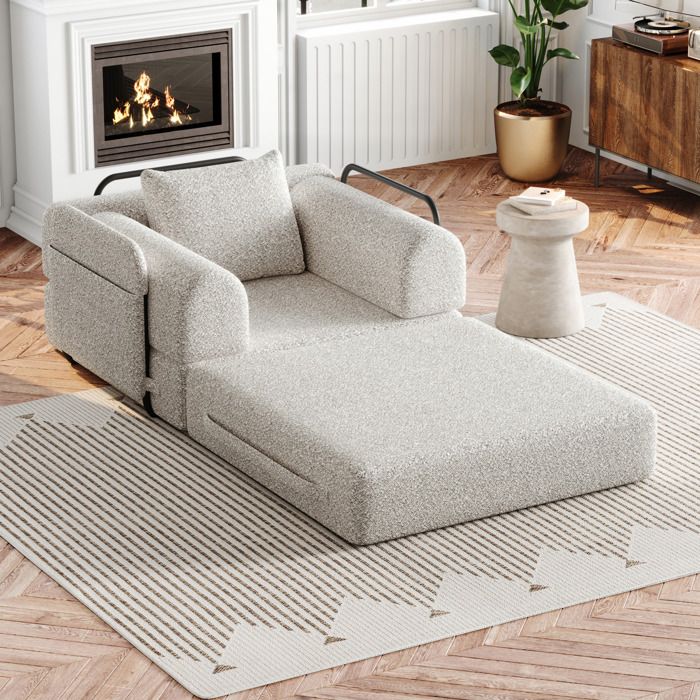 Canapé-Lit banquette 1 place convertible 2-en-1 avec rangement dans laccoudoir structure acier chenille kaki