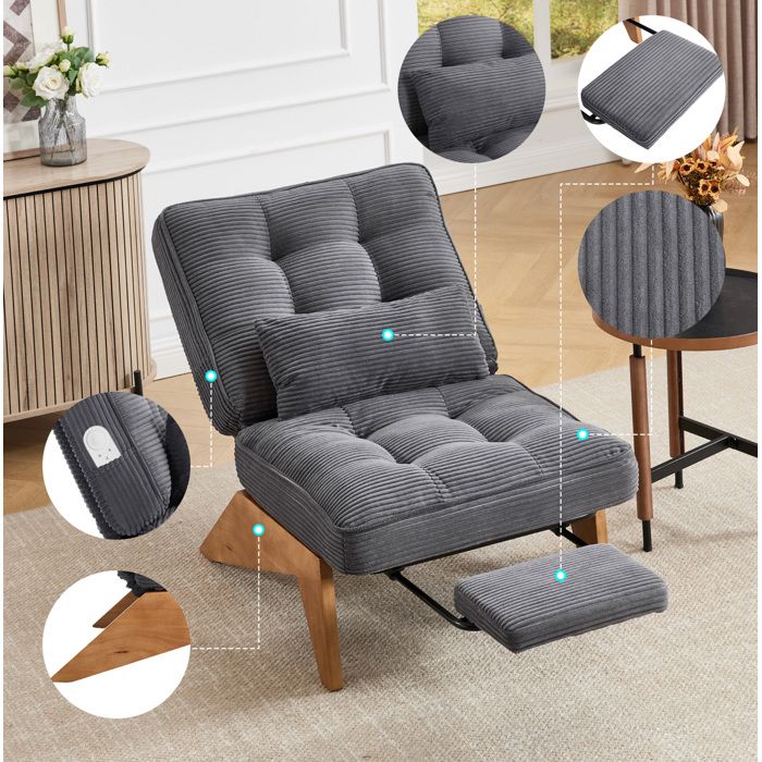 Fauteuil lounge réglable 1 place EVRYAE 73 x 90 x 127 cm avec repose-pieds et coussin lombaire velours côtelé gris foncé