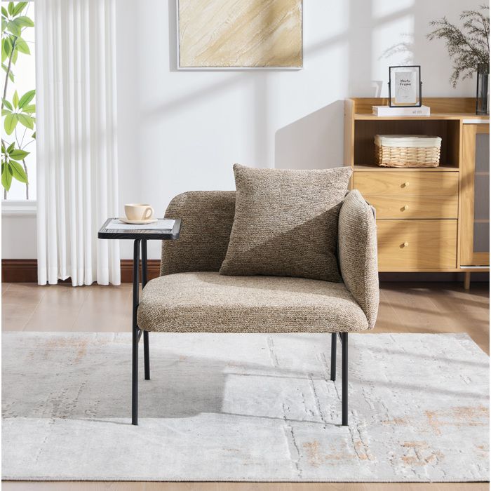 MEUBLIV Fauteuil de relaxation en chenille table dappoint intégrée poches de rangement kaki