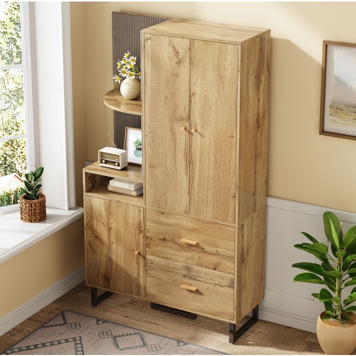 VUENOR meuble d’entrée 110 x 38 x 186 cm bois et noir – vestiaire compact avec penderie et rangements