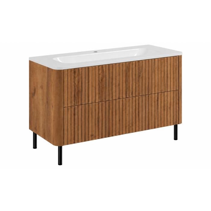 Meuble sous vasque - Meuble de salle de bain 100 - Chêne craft - Vasque résine minérale incluse - 2 tiroirs