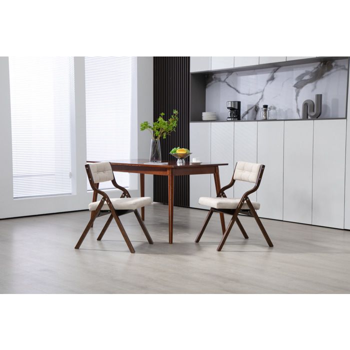 Chaise pliante avec coussin lot de 2 AESVAR en bois coloris crème livrée montée intérieur extérieur